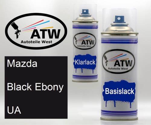 Mazda, Black Ebony, UA: 400ml Sprühdose + 400ml Klarlack - Set, von ATW Autoteile West.